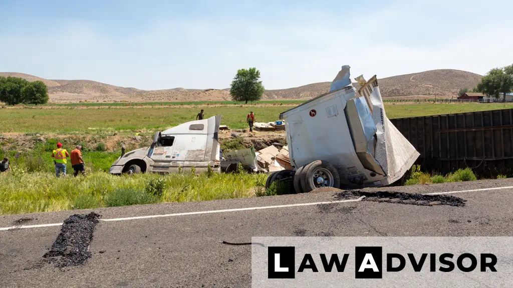 Damaged semi-truck and car involved in accident, illustrating the scale and severity of commercial vehicle collisions