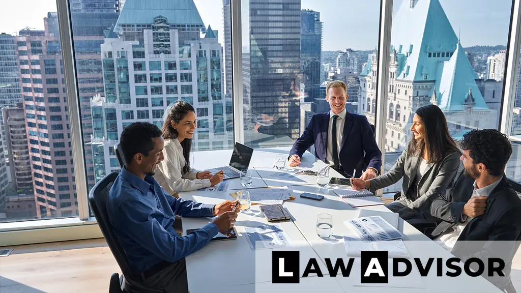 Diverse professional business team discussing corporate structure
